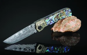 Quality Collectible Vg10 Damascus Folding Blade Pocket Knife Edc Mother Of Pearl - Picture 1 of 5