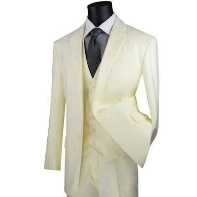 VINCI Men's Ivory 3-Piece 2-Button Classic-Fit Suit - NEW - Image 1 of 3