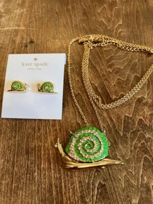Kate Spade Green Lawn Party Snail Necklace and Earrings - Image 1 of 4