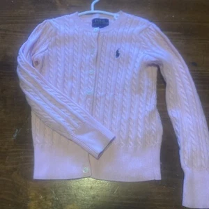 POLO RALPH LAUREN Girls Pink Cardigan Cable Knit Sweater Cotton Size 5 - Picture 1 of 8