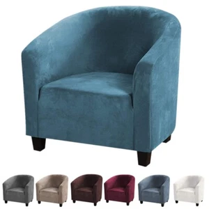 Stretch Velvet Club Sofa Chair Cover Living Room Tub Barrel Armchair Slipcover - Picture 1 of 52