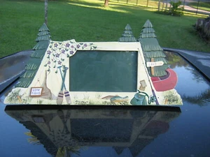 KATHY HATCH GONE FISHING WOODEN PICTURE FRAME 5" BY 3" PHOTO SIZE HAND PAINTED - Picture 1 of 8