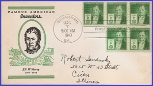 USA3 # 889 ADDR LINPRINT FDC BL5 Eli Whitney - Imagen 1 de 1