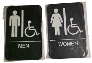 Männer + Frauen Toilettenschild ADA Blindenschrift selbstklebend mit 3M Klebeband 9" x 6" - Bild 1 von 3