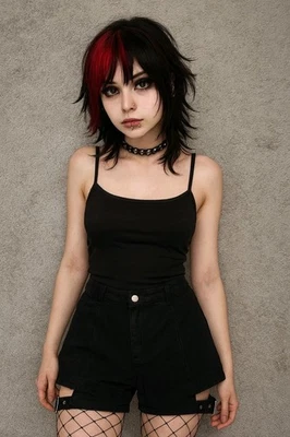 Pantalones Cortos Denim Goth Grunge Negros Para Mujer Punk Hebilla Correa Cintura Alta Festival Y2K Foto 1 de 4