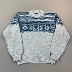 Vintage Woolen Salesroom Pullover Herren Medium Nordic Fair Isle Schneeflocke Strick USA - Bild 1 von 15