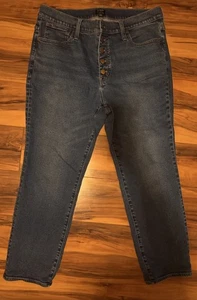 J. Crew Essential Straight Jeans Denim Blau Button Fly Damen Größe 33 einmal getragen - Bild 1 von 4