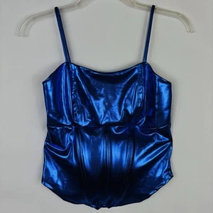 Yemaya INC Blue Spaghetti Strap Bodysuit Shiny Stretchy Clubwear Bars In Front - Picture 1 of 5