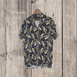 Staple Superior Men's Black Yellow Tiger Print Button Short Sleeve Shirt Size XL - Picture 1 of 3