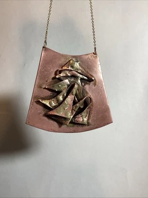 Collar Colgante Artesano Abstracto De Colección Hecho a Mano Brutalista Cobre 18" Foto 1 de 4