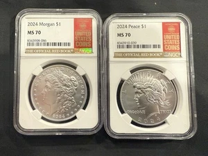 2024 $1 Morgan and Peace Silver Dollar 2pc Set NGC MS 70 Red Book - Picture 1 of 9