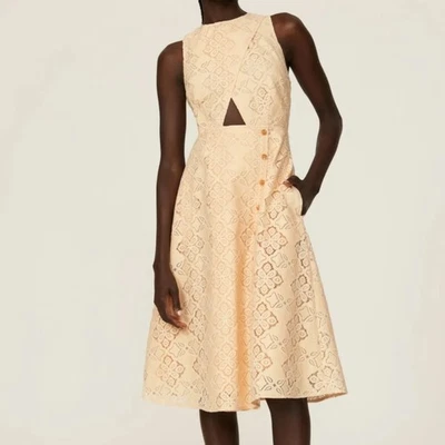Vestido Pamela Love Antiguo de Encaje con Bolsillos Pequeño Crema Midi Tejido Algodón Recorte Foto 1 de 4