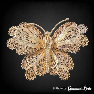 Broche mariposa filigrana plata esterlina vintage lavado en oro - Imagen 1 de 6