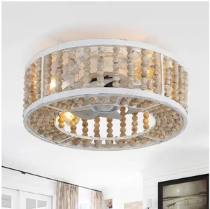 Banff 20 in. Indoor Boho Beaded Wood White Ceiling Fan 4-Light Farmhouse Remote - Picture 1 of 9