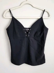 Vintage 90s Y2k Top Large Lace Up V Neck K Scion Grunge Goth Whimsigoth Corset - Picture 1 of 6