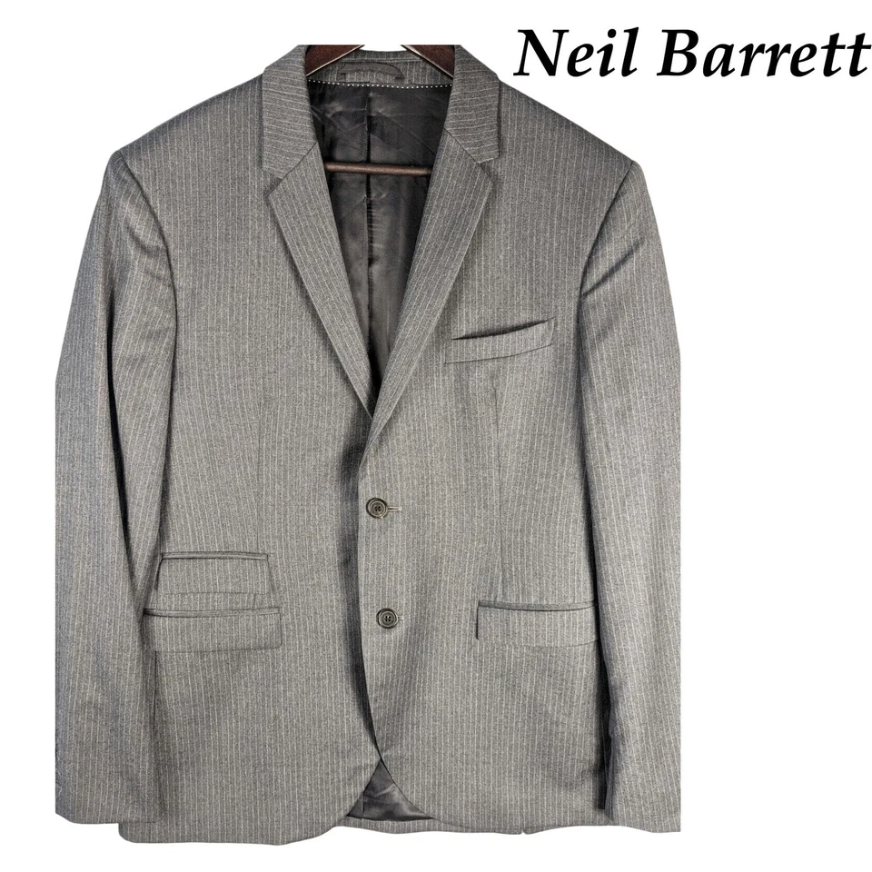 Neil Barrett Italia Para hombres 40 Lana Rayas Blazer Traje Chaqueta Gris Ajuste Estándar Foto 1 de 4
