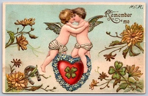 K25/ Valentinstag Liebe Feiertag Postkarte um 1910 Amor Herz Kuss 40 - Bild 1 von 4