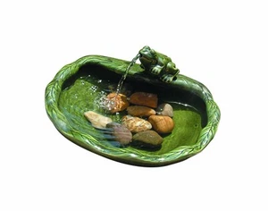 22300R01 Solar Powered Ceramic Frog Water Feature, Green Glazed Ceramic, Powe... - Picture 1 of 3