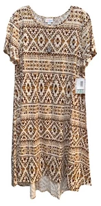 NWT LuLaRoe 2XL Cream Brown Rust Gold Aztec Tribal Print Carly Swing Dress - Picture 1 of 8