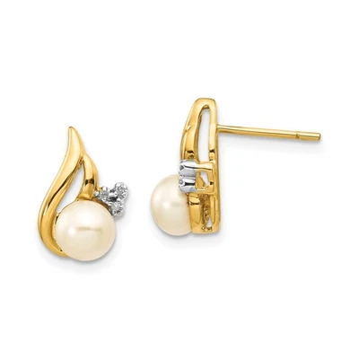 14k Gold Rhodium-Plated Pearl Stud Earrings Diamond Swirl Bridal Formal Jewelry - Image 1 of 4