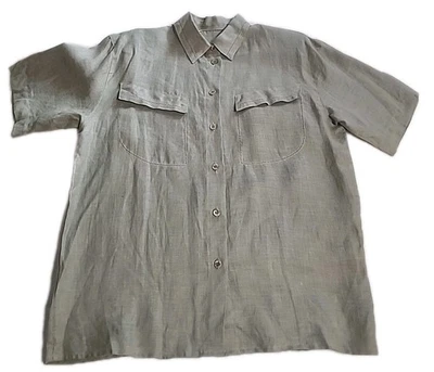 Blusa De Colección 100% Lino Irlandés Verde Salvia con Hombros Talla 6 Silenciosa Lujo Foto 1 de 4