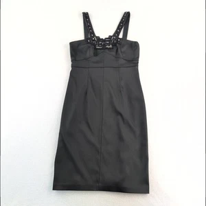 Abito donna David Meister nero minimalista lusso 8 borchie tubino sera - Foto 1 di 10