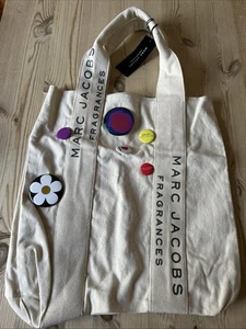 Marc Jacobs Fragrances Tote Bag Eco Canvas Baumwolle Handtasche Beige Natur mit Badges - Bild 1 von 7