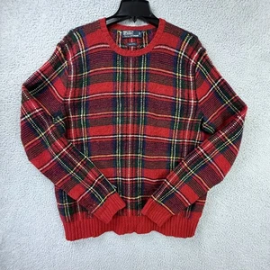 Polo Ralph Lauren Sweater Mens XL Red Plaid 100% Wool Crewneck Winter Holiday - Picture 1 of 16