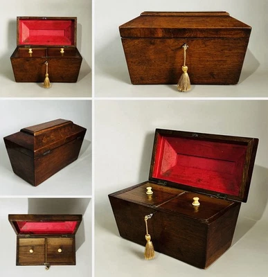 Antique Victorian Edwardian Wooden Sarcophagus Shaped Tea Caddy Locking Key Box - Image 1 of 4