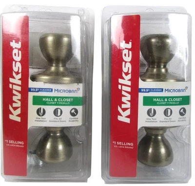 Juego de dos perillas de puerta de pasillo/armario de latón antiguo Kwikset Tylo 200T 5 CP V1 NUEVO Foto 1 de 4