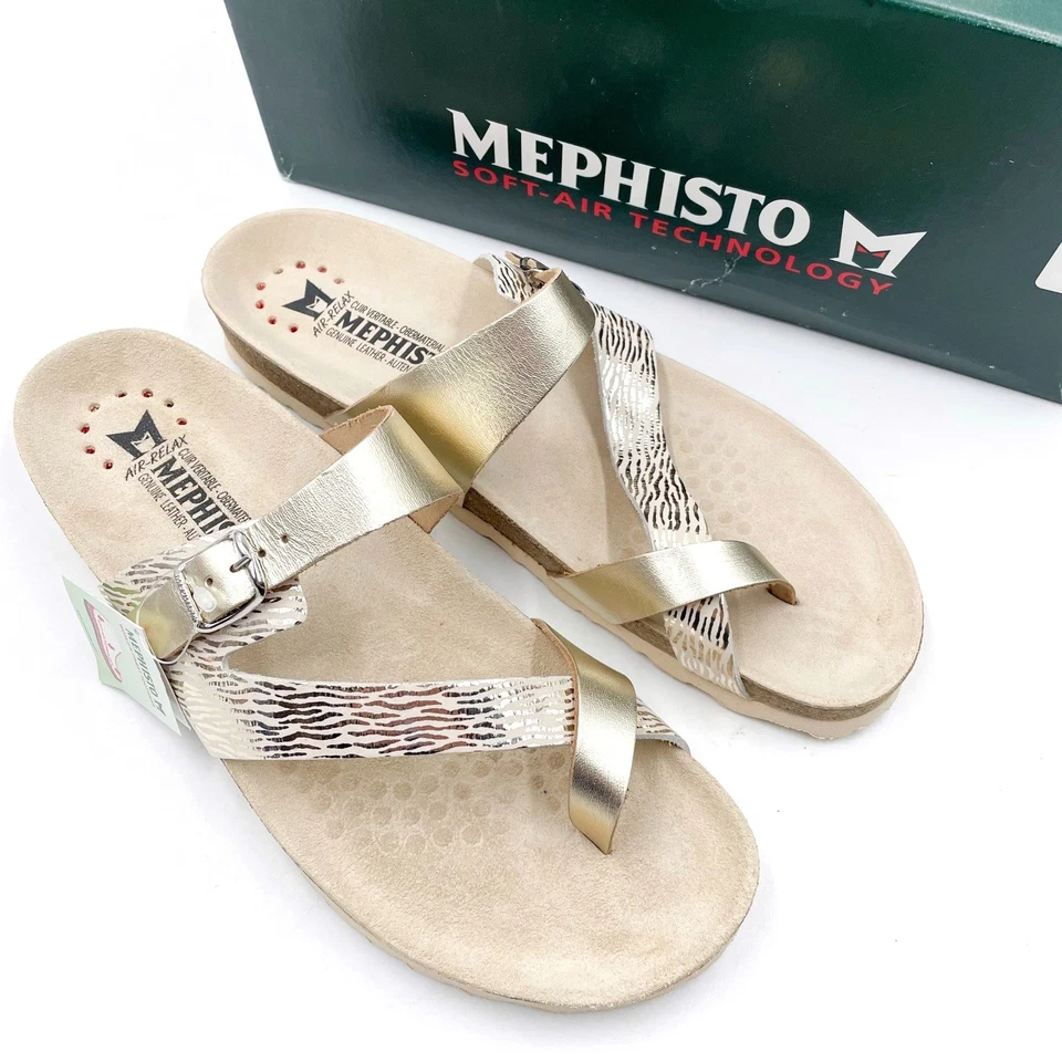 Sandálias de couro dourado Mephisto Nalia fivela estampa zebra tamanho 42/12 - Imagem 1 de 4