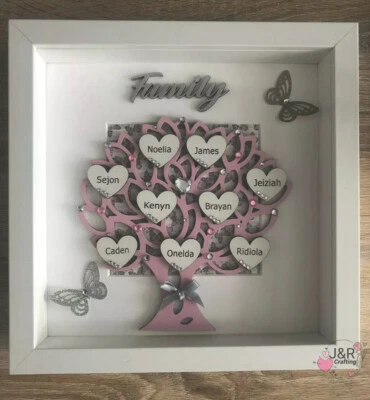 Personalised 3D Box Frame Family Tree Gift Unique Keepsake Home Art Decor - Image 1 of 3