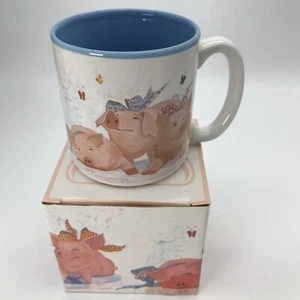 Vintage Kaffeebecher Schwein Potpourri Presse 1990 Happy Sows Schweine 3,5" hoch blau - Bild 1 von 10