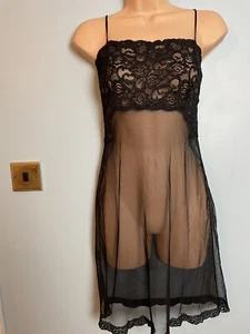 F20 VTG J TAYLOR SHEER BLACK LACE SLIP CHEMISE BABYDOLL NIGHTIE 12 (10) NWOT - Picture 1 of 9