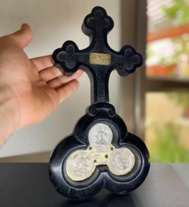 Crucifix Relics French Handmade cross wooden black rare unique 19th ⭐ - Picture 1 of 12