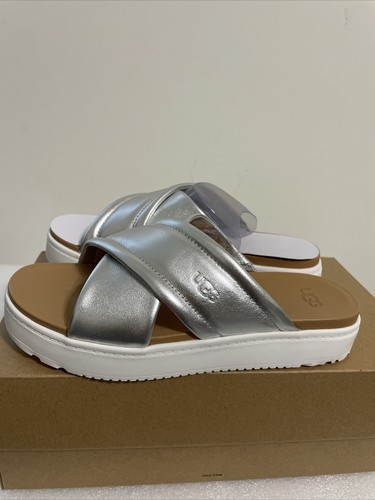 Sandali donna UGG ZAYNE CROSSBAND plateau TAGLIA 7 5 ARGENTO metallizzato