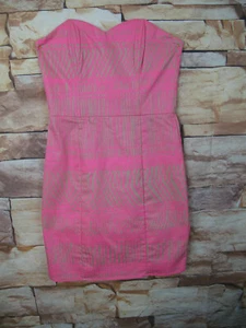 * H&M Neon Pink and Beige Strapless Dress Size 6 Gently Worn Stretch Spot - Picture 1 of 11