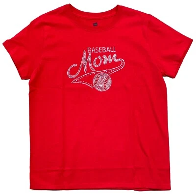 Camiseta de beisebol mãe com lantejoulas transparentes esportiva mãe feminina tamanho médio vermelha - Imagem 1 de 4