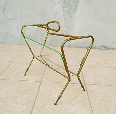 Porte-Revues vintage en laiton et verre design - Photo 1/4