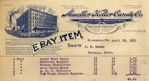 1911 BILLHEAD St Joseph Missouri MUELLER KELLER Candy MITCHELL HEYER chocolate - Picture 1 of 1