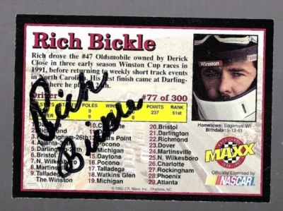 Rich Bickle signed 1992 BLACK MAXX trading card NASCAR #77 - Image 1 of 2