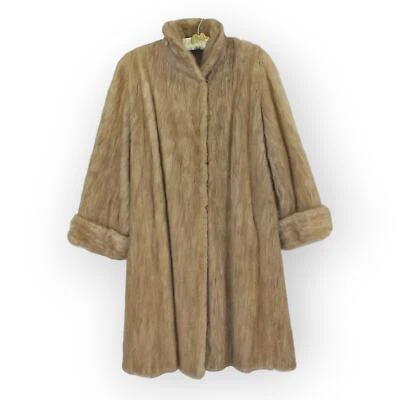 Vintage Fur Coat Large Swing Bell-Sleeve Knee-Length Pockets Tan FREE SHIPPING - Image 1 of 4