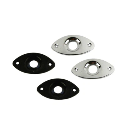2PCS Electric Guitar Oval Jack Plates Curved Jack Plate Metal Black/Chrome - Image 1 of 4