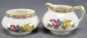 Vintage Crown Ducal Multicolor Floral Art Deco Border Mini Creamer & Sugar - Picture 1 of 7