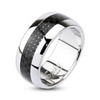 9mm Carbon Fiber Inlay Center Dome Band Ring 316L Stainless Steel Men's Ring