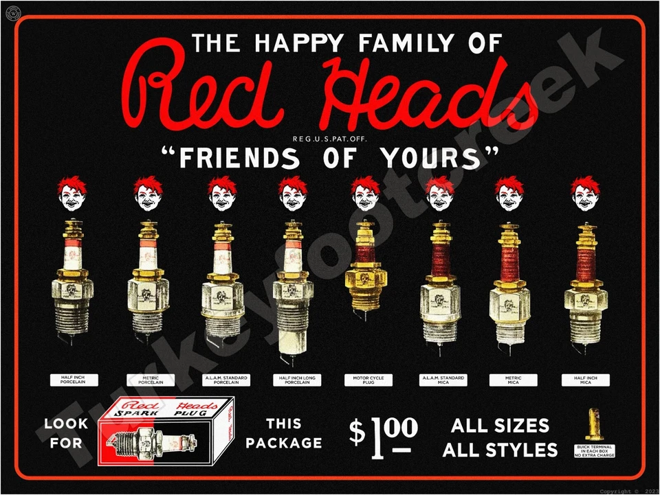 Red Heads Spark Plug The Happy Family Of Metal Sign 3 Sizes to Choose From - Image 1 of 1