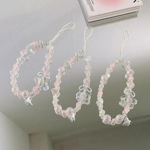 Clear Powder Beaded Bow Cloud Phone Chain Anti Loss Camera Lanyard Accessories - Zdjęcie 1 z 4