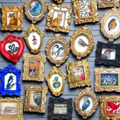 Mini Ornate Vintage-Style Gold Framed Animals, Birds & Landscape Art Prints - Image 1 of 4