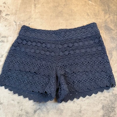 Pantalones Cortos LOFT Azul Marino Crochet Encaje Riviera Boho Playa Vacaciones Mujer Talla 8 32" Foto 1 de 4