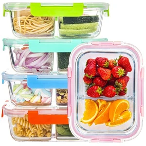 Contenitori Preparazione Pasti in Vetro 2 Scomparti con Coperchi (Confezione da 5, 34oz), Divisi Gl... - Foto 1 di 8